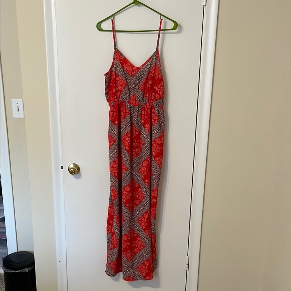 Gorgeous Large Boho Red and Blue Floral / Paisley / Geometric Maxi Dress, NWT